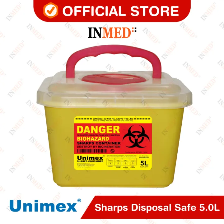 Unimex Sharps Disposal Safe 5.0L Yellow